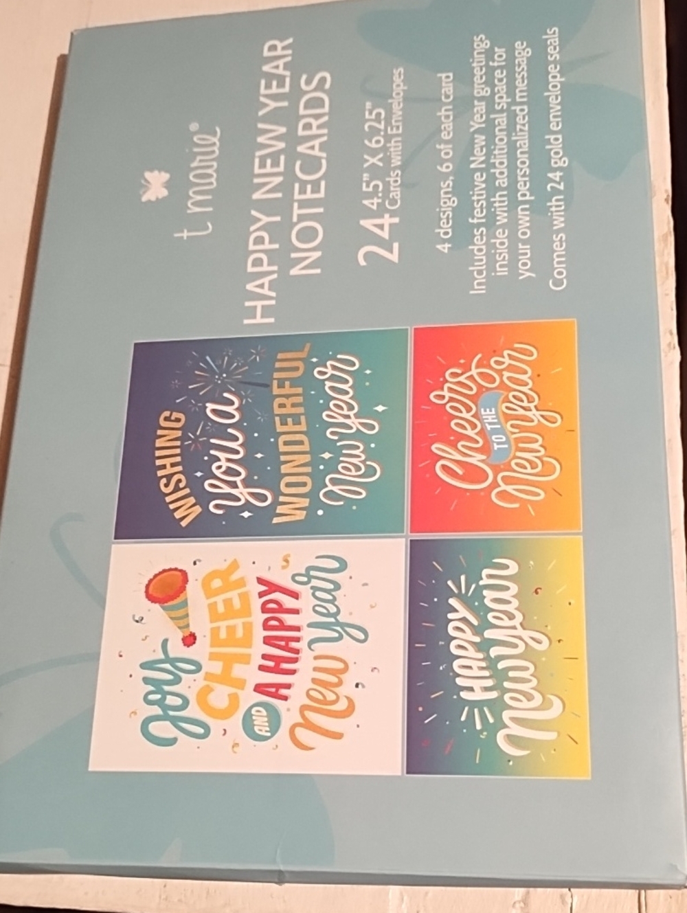 New Year Notecards - Blue, Teal, Orange, Yellow 23 With Envelopes & Sticker